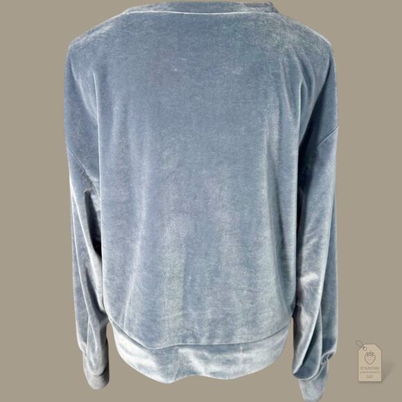 ZARA Blue Velour Drop Shoulder Pullover Sweatshirt L - Picture 3 of 5